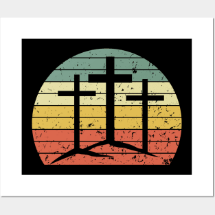 Calvary (Golgotha) w/ retro vintage sunset Posters and Art